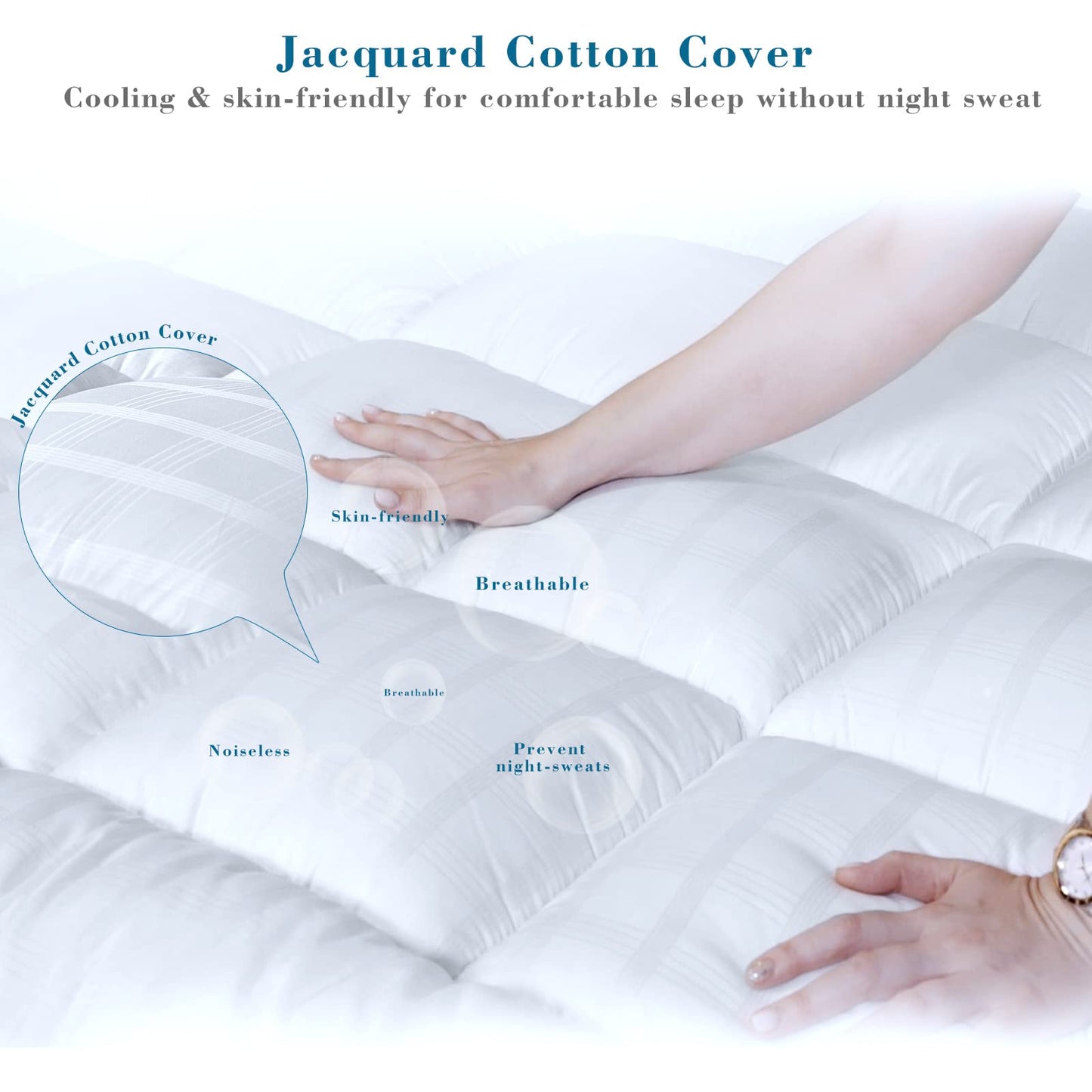 Threads For Bed Extra Thick Mattress Topper Single Bed 100% Cotton Cover, Soft Mattress Bed Topper Pad with Elastic Anchor Corner Straps, Baffle Box