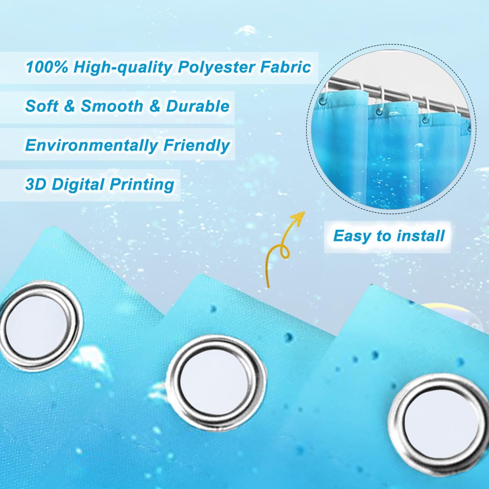 SDOTPMT 140x183cm Ocean Tropical Fish Shower Curtain Underwater Sea Animal Coral Reef Bath Curtain Summer Blue Ocean Bathtub Curtain for Kids