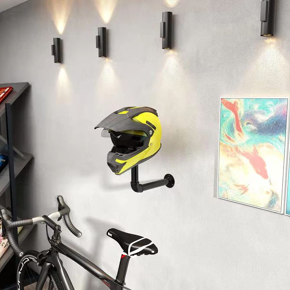 WANLIAN Motorcycle Helmet Holder， Motorcycle Helmet Accessories Jacket Hanger Wall Mounted Multifunctional Bicycle Helmet Rack (2 PCS)