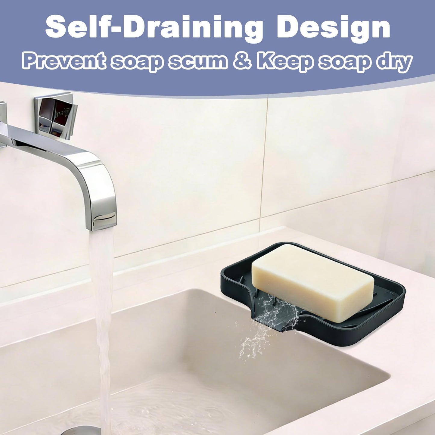 WENXINWIN 2Pcs Silicone Soap Dish, Soap Dish with Drainage,White