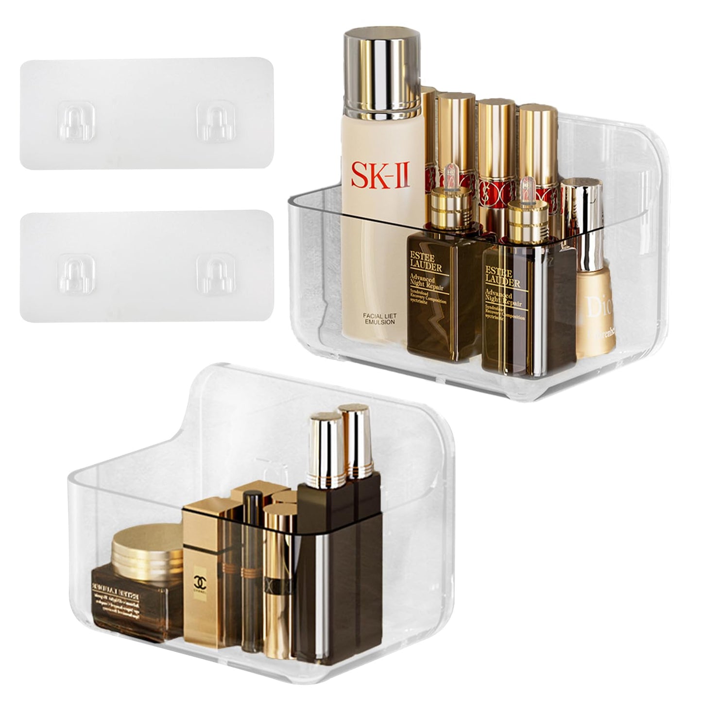 SenaiMy 2 Pack Bathroom Shelf, No Drill Suction Shelf, Shower Organiser, Clear Caddy, Self Adhesive Shelves for Family