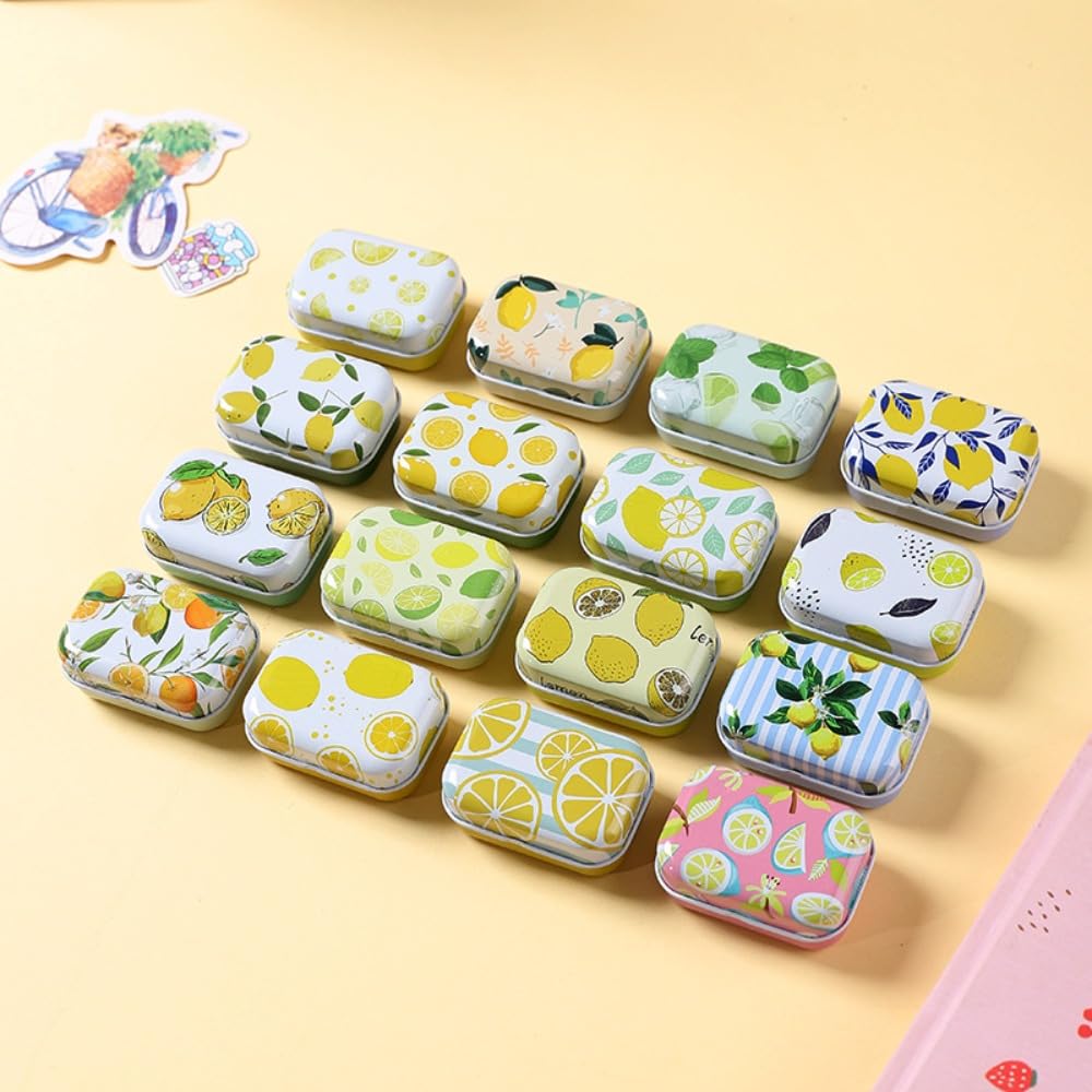 CCUUHJ 8 Pack Rectangular Small Metal Hinged Tins - Empty, Basic Necessities Tins for Candies, Jewelry - 6X4X2.5 CM (Lemon)