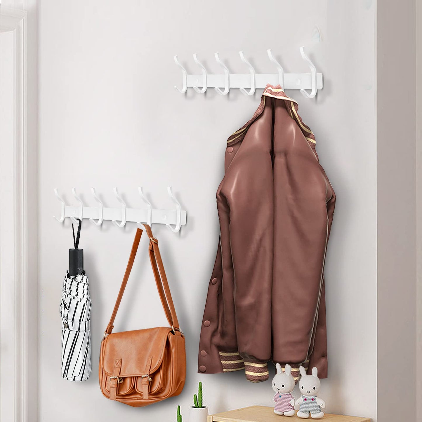 MEIJO Coat Hooks Wall Mounted, Coat Rack Wall Mounted Stainless Steel with 8 Hooks Heavy Duty Coat Hooks for Door, Bedroom, Bathroom, Kitchen