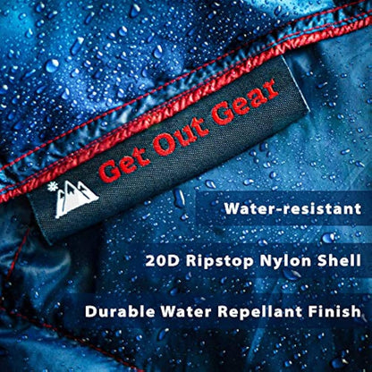 Get Out Gear Double Puffy Camping Blanket - Extra Puffy, Packable, Lightweight and Warm | Ideal for Outdoors, Travel, Stadium, Festivals, Beach, Hammock | Water-Resistant Camp Quilt (Gray/Burgundy)