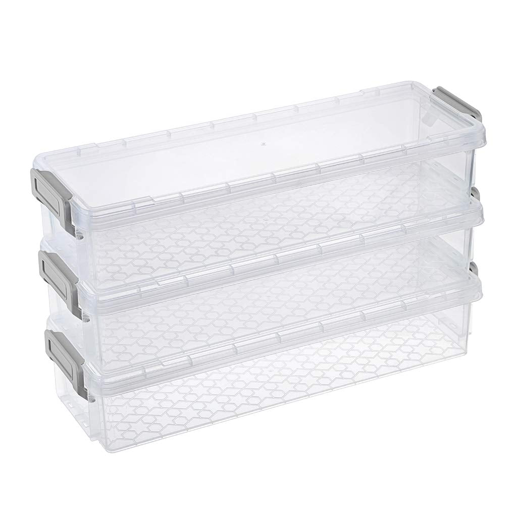 SUMTree 3 Pack Plastic Clear Storage Containers with Grey Clip 1.5L (Grey)