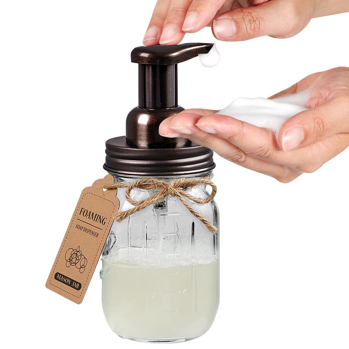 Mason Jar Bathroom Accessories Set 4 Pack - Foaming Soap Dispenser&2 Qtip Holders&Toothbrush Holder-Rustic Farmhouse Decor Bathroom Organizer