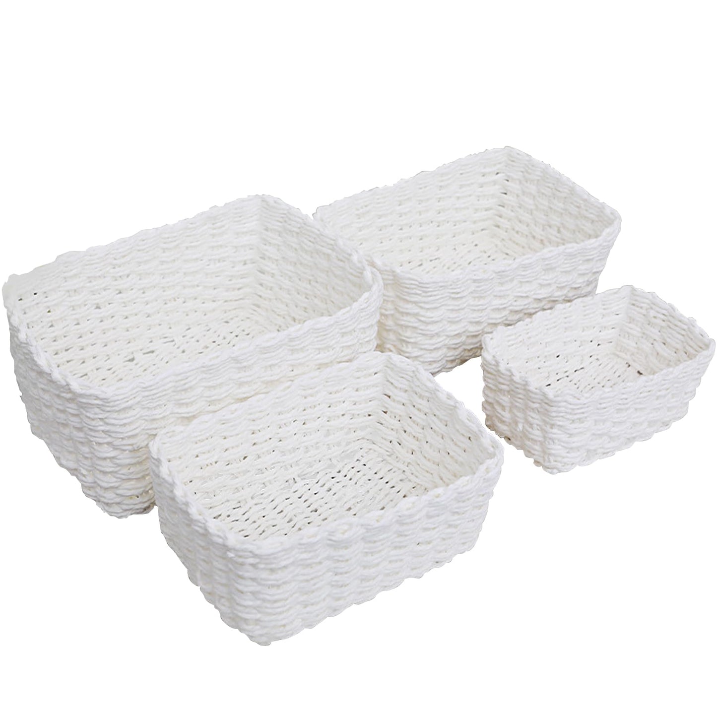 Purecas Woven Storage Baskets 4-Piece Set Stackable Paper Rope Baskets Boho Decor Organiser Box for Nursery Changing Table Living Room Kitchen