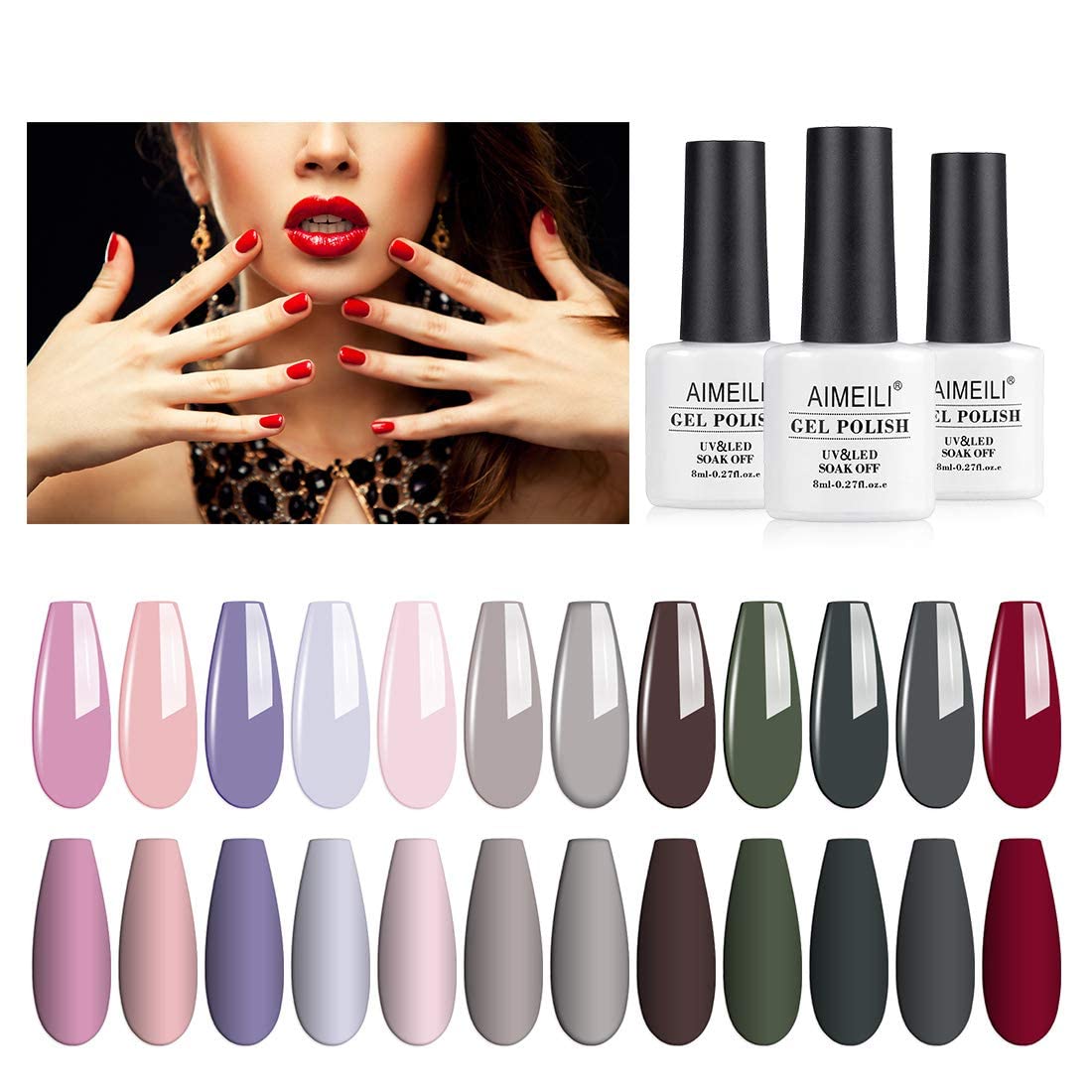 AIMEILI Gel Nail Polish Set, 8ml 12 Colours Soak Off UV LED Gel Nail Polishes Nail Art Gel Polish Gift Kit 2