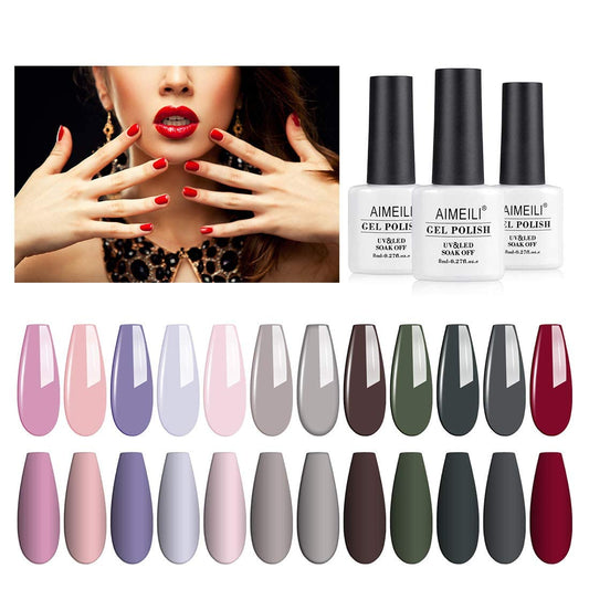 AIMEILI Gel Nail Polish Set, 8ml 12 Colours Soak Off UV LED Gel Nail Polishes Nail Art Gel Polish Gift Kit 2
