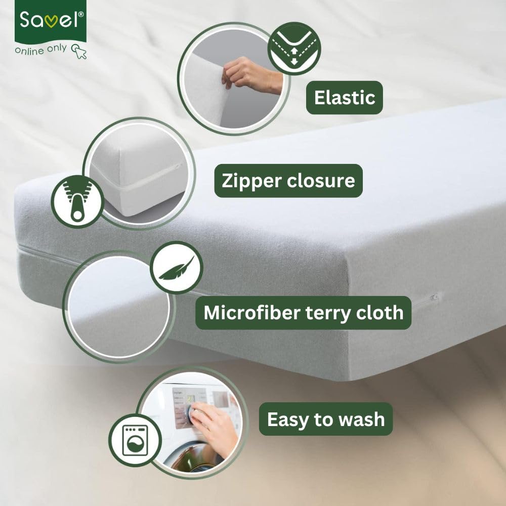 SAVEL - Mattress Encasement (160x190/200cm) | Noiseless, Elastic and Adjustable Mattress Protector | White