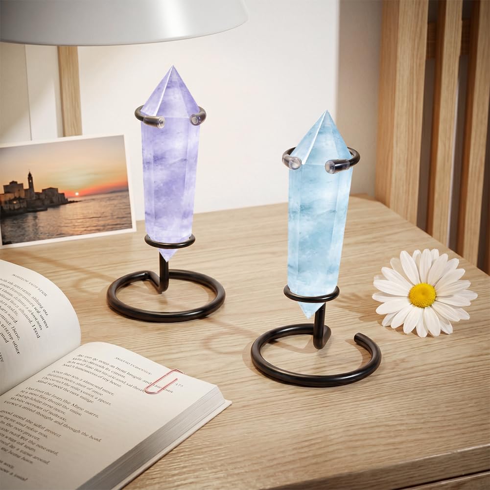BENECREAT 8 Pcs Black Crystal Wand Stand, 20/29mm/0.79/1.14inch Inner Diameters Iron Wand Display Stands for Small Gemstones Crystal Mineral Agate