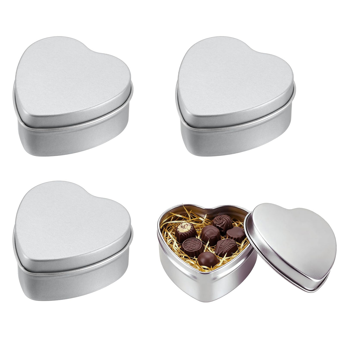 sourcing map 4Pack Metal Tin Box, 2.4x2.3x1.1 Heart Empty Tinplate Containers with Lids