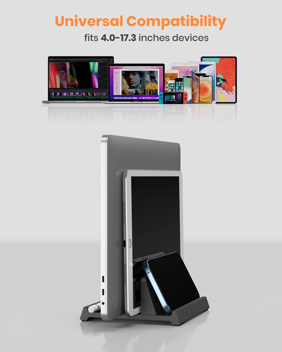 3 in 1 Vertical Laptop Stand - Klearlook Adjustable ABS Notebook Dock,Space-saving Desktop Laptop Holder Compatible