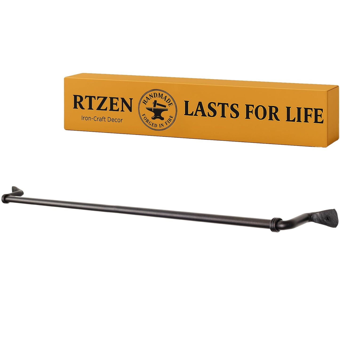 RTZEN Farmehouse Bathroom Towel Holder - Wrought Iron Matte Meta Black Towel Bar Wall Mount Rod - Handmade Home Decor Metal Kitchen Hanger Bar