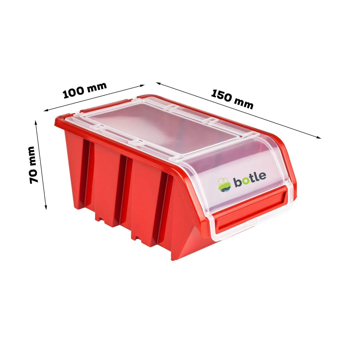 10 x Stacking Boxes with Lid, Workshop, Stacking Box, Sorting Box, 100 x 155 x 70 cm, Red, Stackable Plastic Storage Boxes