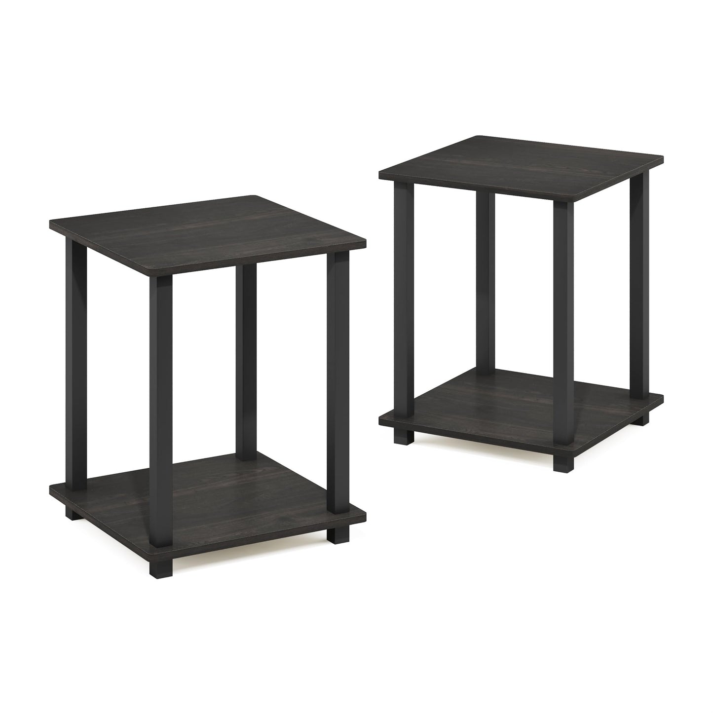 Furinno SIMPLISTIC Side Table Set of 2, 2-Tier End Table, Nightstand, Night Stand, Bedside Table, Easy Assembly, for Living Room, Bedroom, Espresso