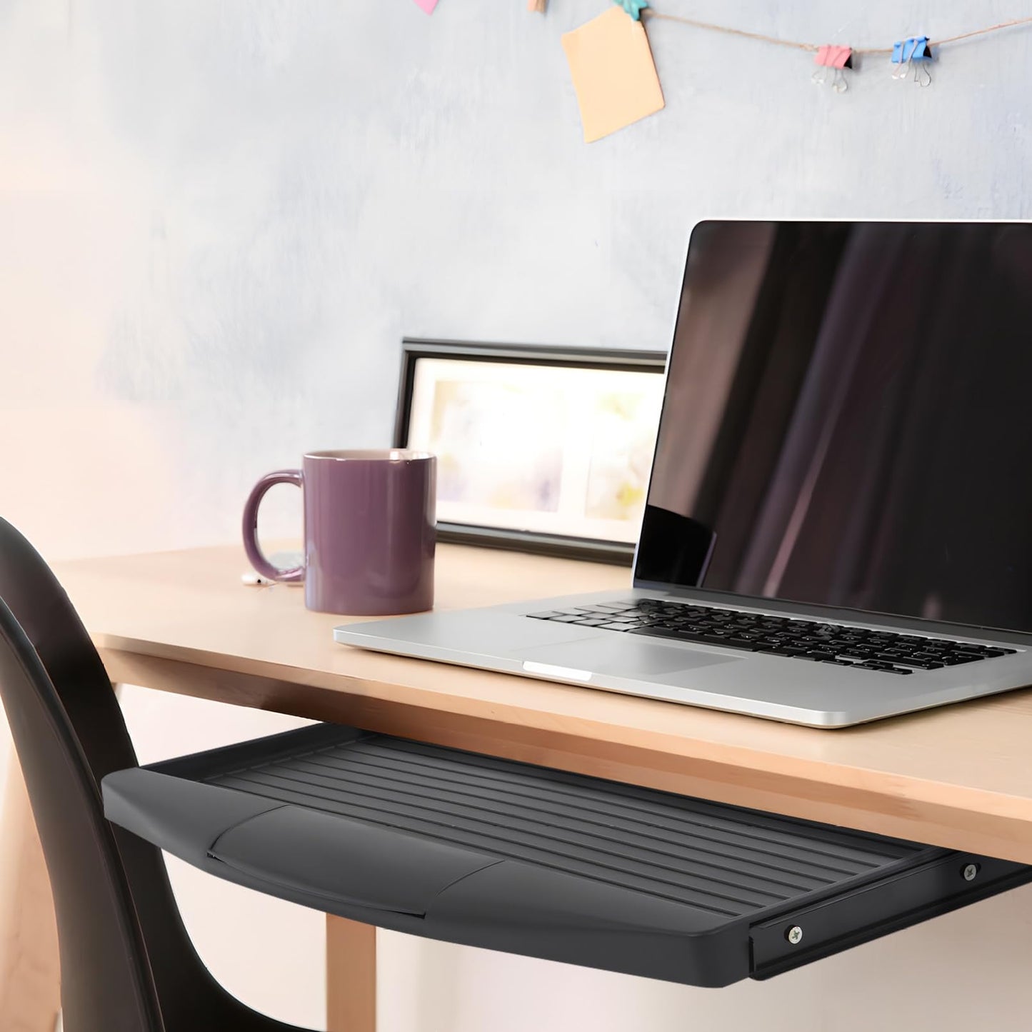 Sewroro Keyboard Tray Under Desk Pull Out Keyboard and Mouse Tray Slide-Out Platform Computer Drawer for Typing Keyboard Drawer Tray for Home Office