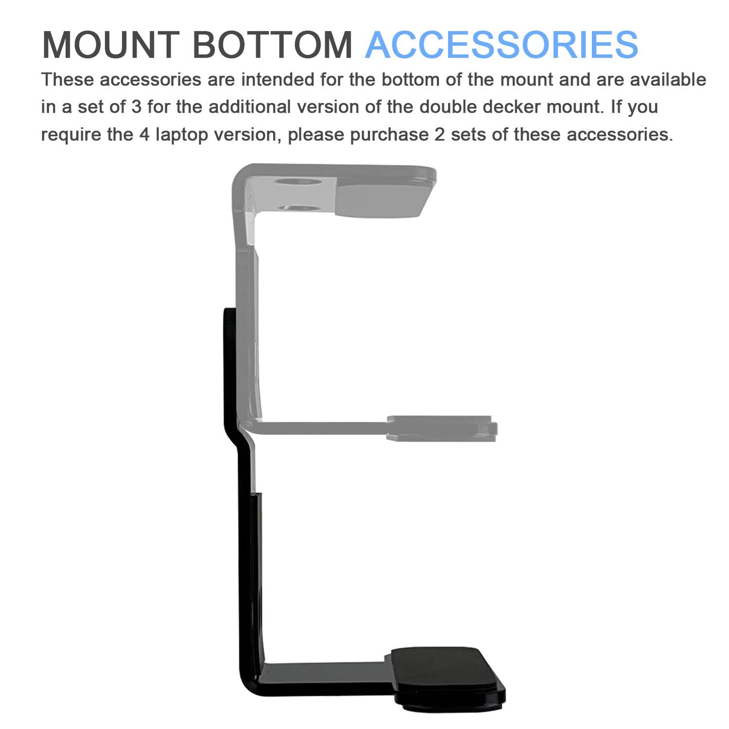 JEMACHE Under Desk Laptop Extra Mount, Metal Extra Holder Accessories for Triple or 4 Laptop Version (Black)