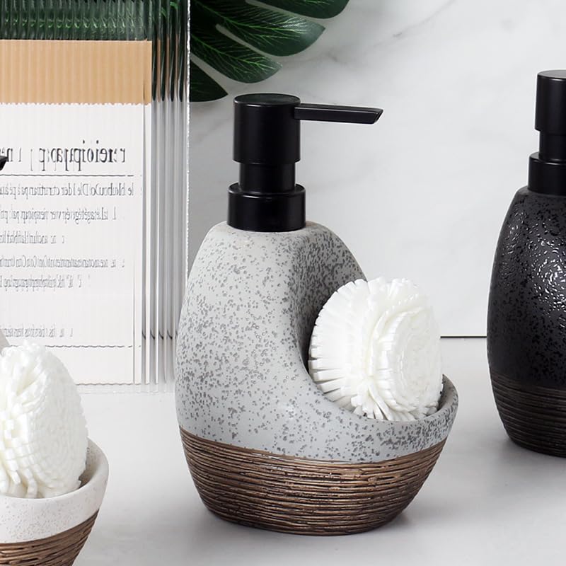 Hosoncovy 450ML Ceramic Liquid Soap Dispenser with Pump ，Pump Bottle Dispenser with Soap/Fome Holder