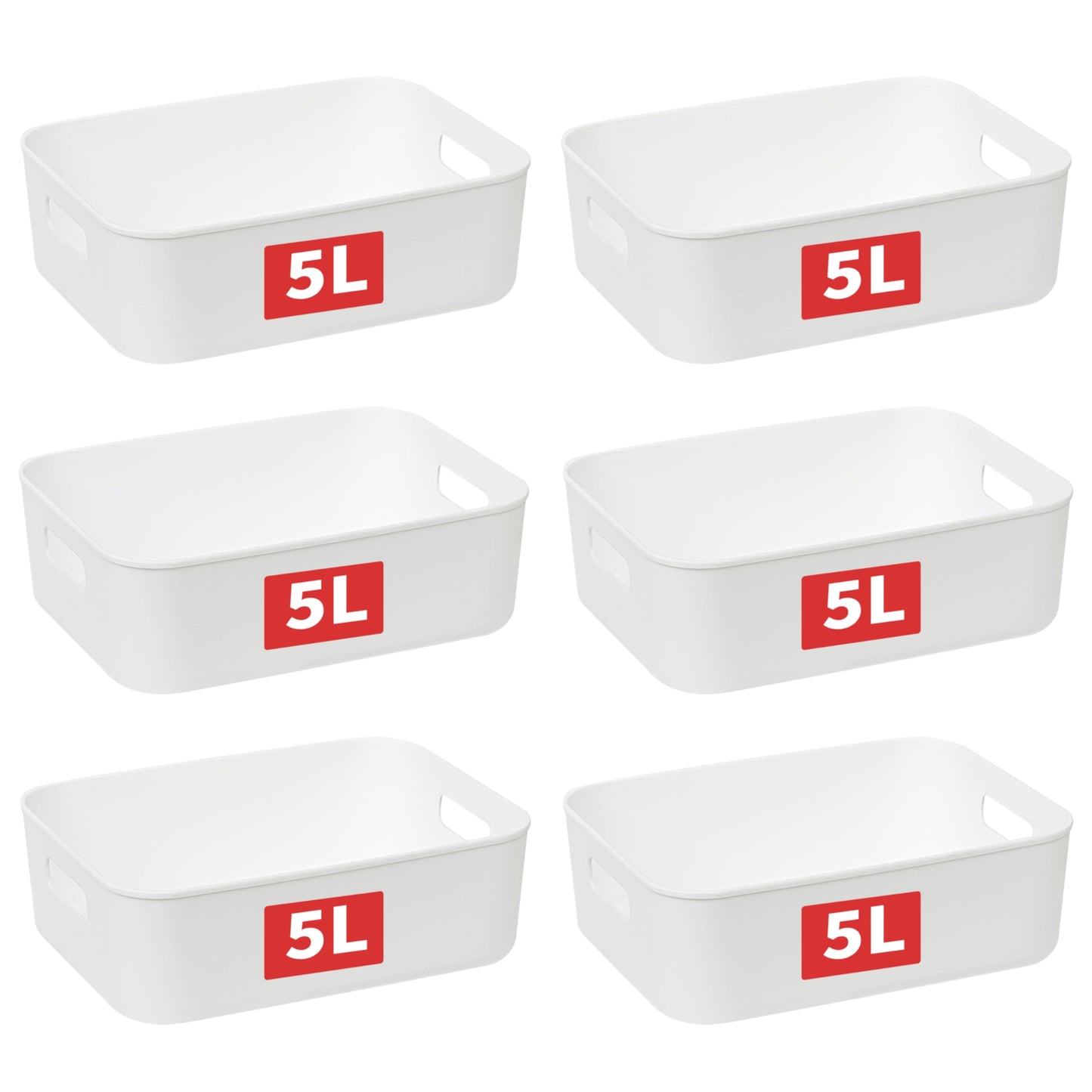 Cetomo 5L*6 Storage Basket, Plastic Open Storage Box, Containers for Shelves, Organizers with Handles for Office, Countertops, Cabinets, PP, BPA Free