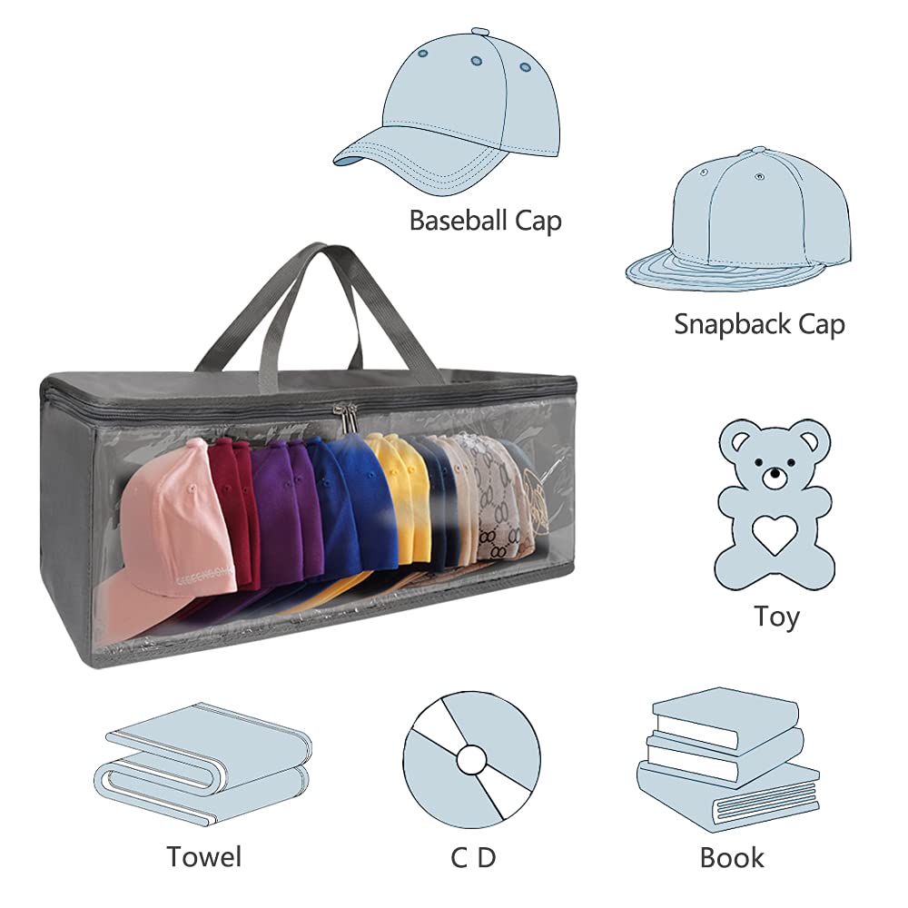 Hat Organizer for Closet, 8.6" Width Widened Design, Large Hat Box, Baseball Cap Storage Bag with Carrying Handles & Lid