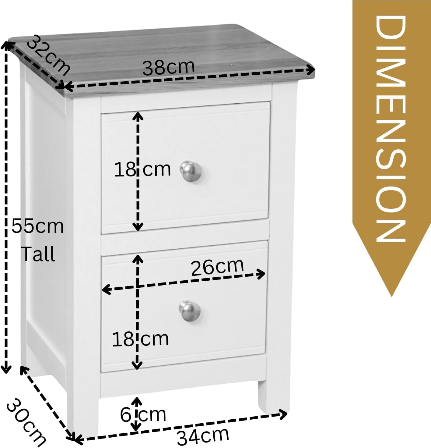 GROFurniture 100% Oak Top Bedside Cabinet Deep Drawers Fully Assembled, Painted Side Table Nightstand for Bedroom or Livingroom Solid Built Oak