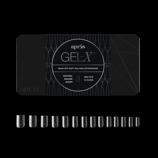 Apres Gel-X? Square Box of Nail Tips | 280 Soft Gel Tips, 14 Sizes 00-9 | Half-sizes Included (Natural Square Short, 280 Count)