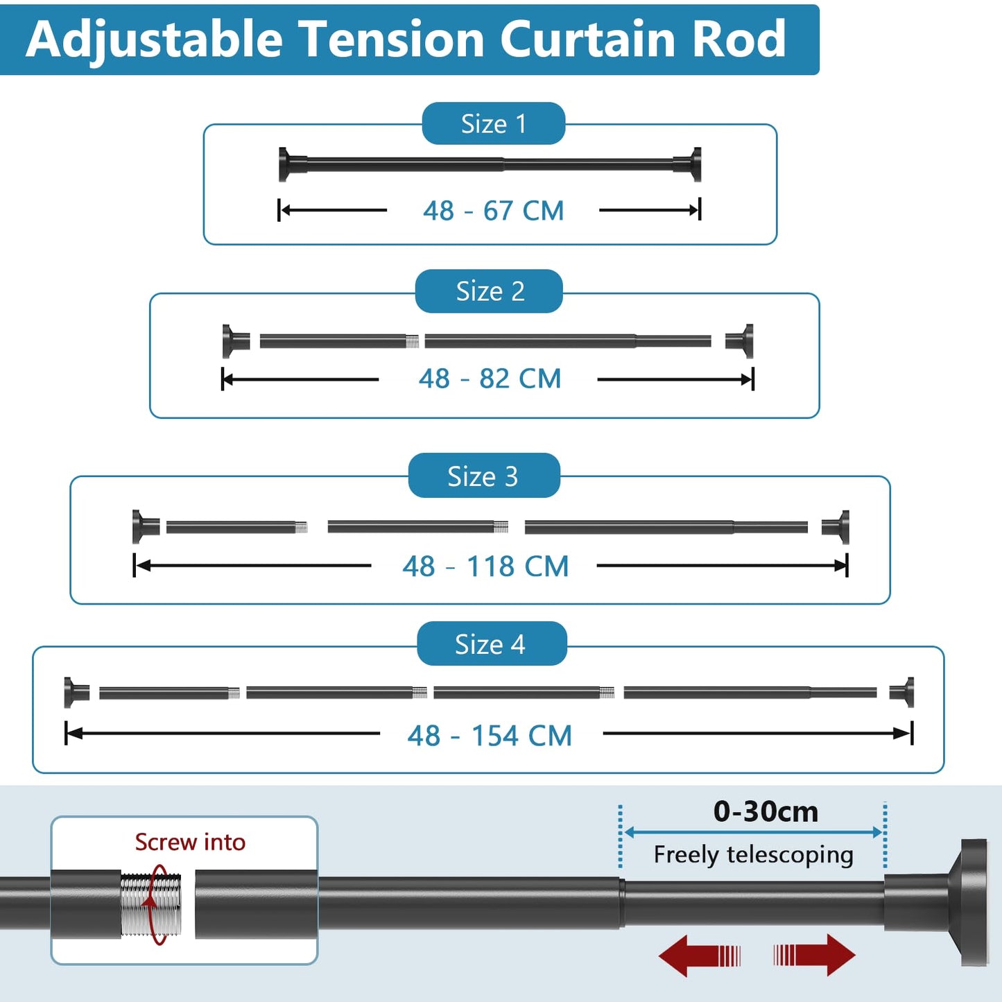 WELDUN Extendable Shower Curtain Tension Rod 48-154CM No Drill Rod