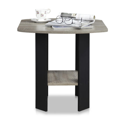 Furinno MODERN Grey Side Table, Round Corner End Table with 1-Tier Storage Shelf, Night Stand, Bedside Table, for Living Room, Bedroom, Grey Oak