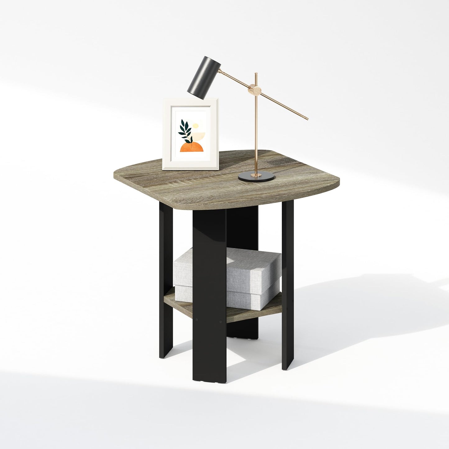 Furinno TIDUR Night Stand, Open Shelf Design Nightstand with Storage Shelf, Round Corner Bedside Table, End Table, Side Table, for Bedroom