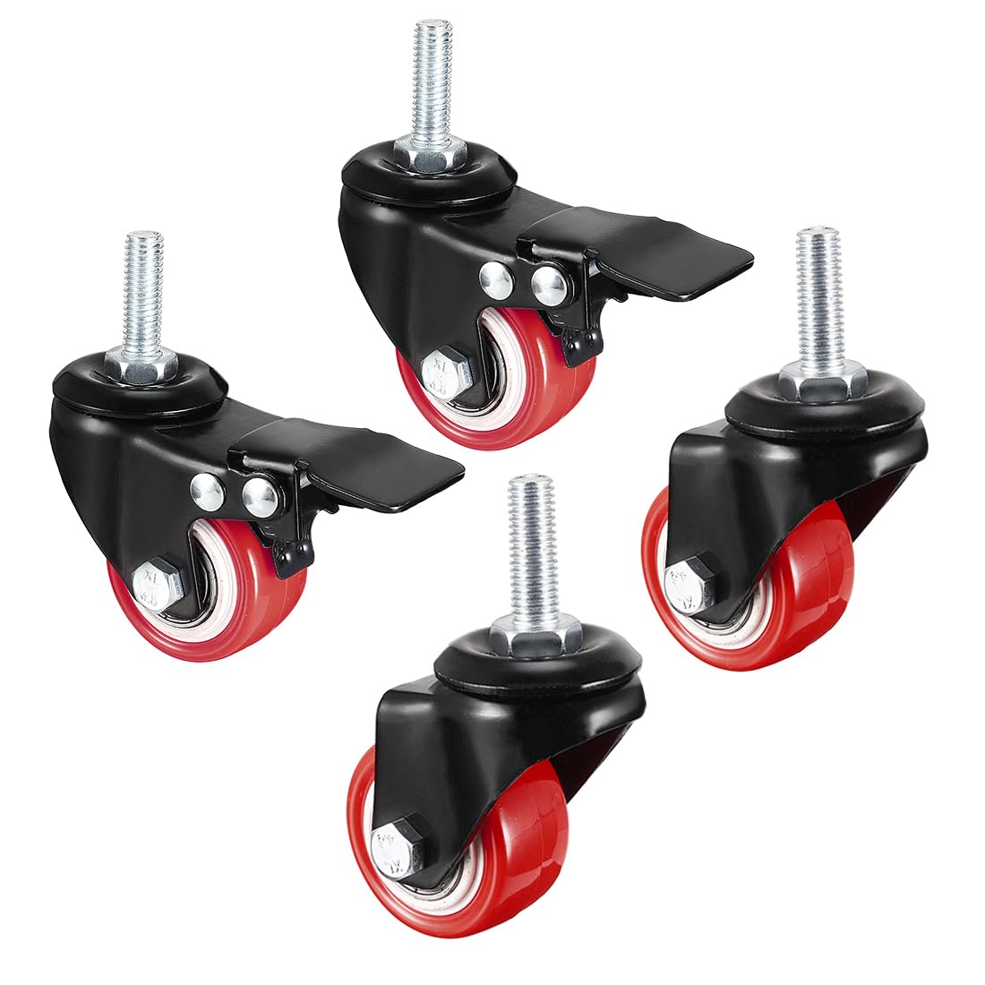 sourcing map 1.5 Inch Swivel Caster Wheels PU 360 Degree Threaded Stem Caster Wheel M10 x 25mm, 330lb Total Load Capacity, Pack of 4