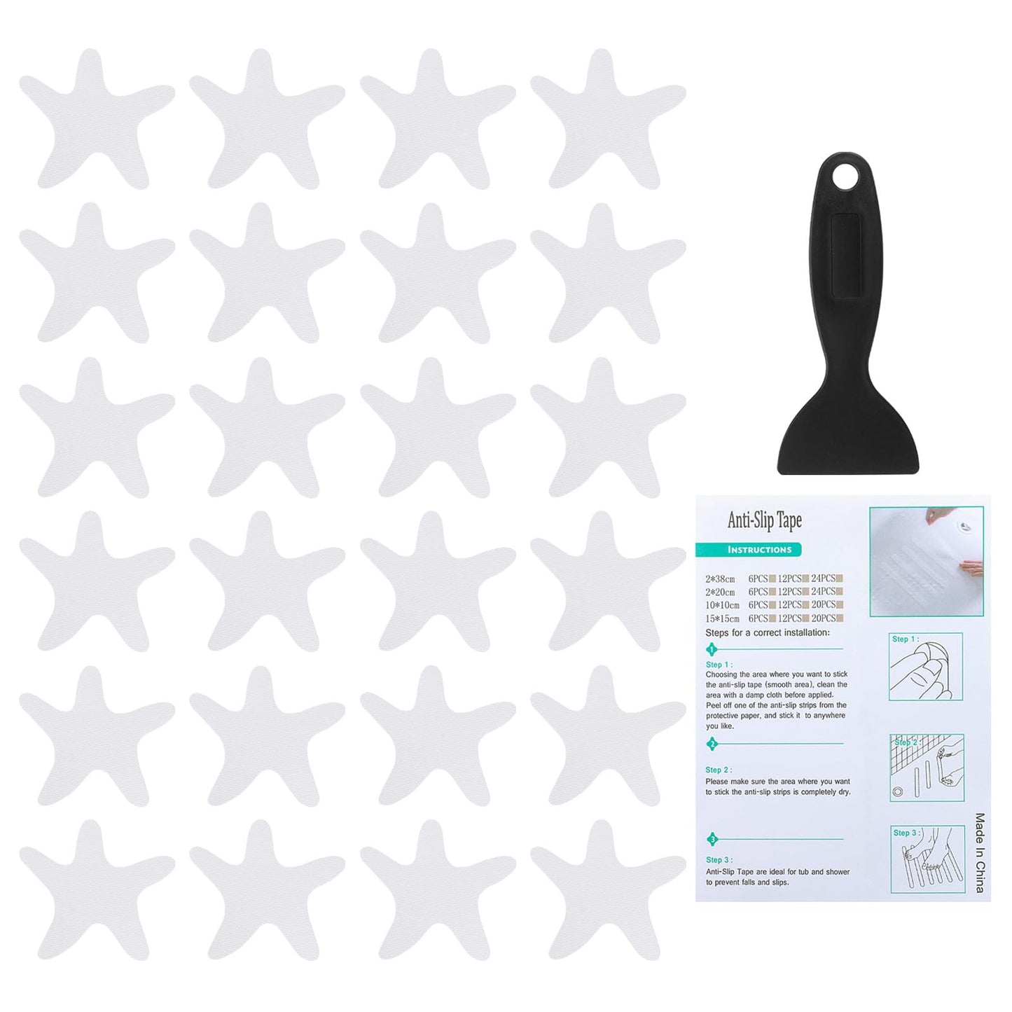 PATIKIL Bathtub Non Slip Stickers 3.86x3.86 Inch, 24 Pack Starfish Safety Shower Floor Anti Slip Stickers with Adhesive Decals Scraper for Bath Tub