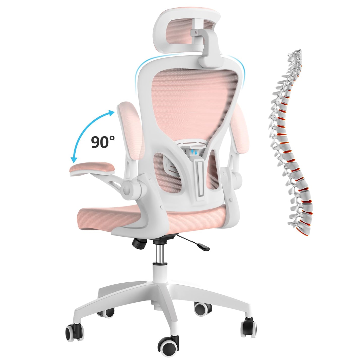 Feonase Ergonomic Office Chair with Adjustable Headrest and Lumbar Support, Mesh Back, Flip-up Armrests and Rocking Function