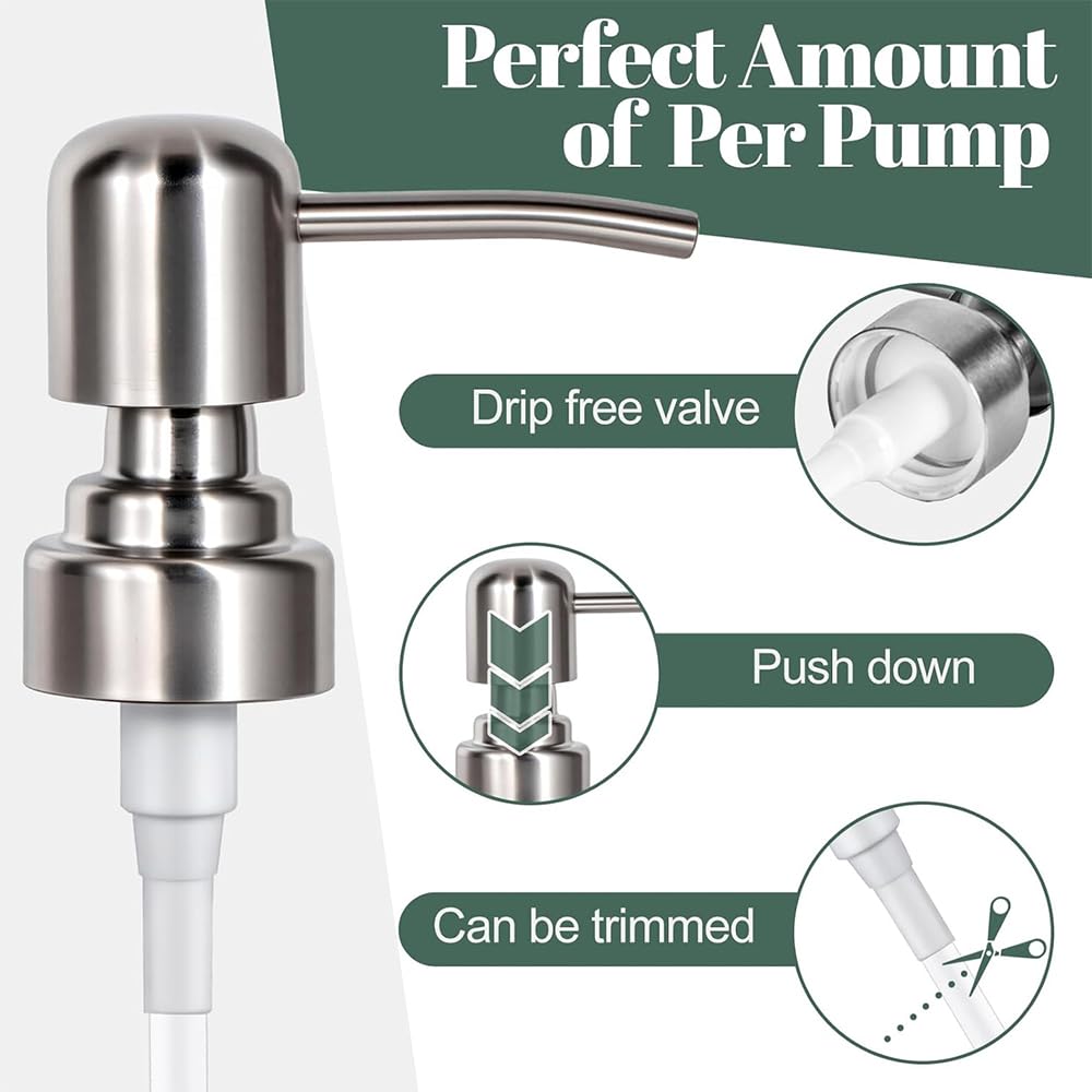 2PCS 304 Stainless Steel Soap Dispenser Pump Head – Replacement Soap Pump for Kitchen & Bathroom, Reusable Hand Soap Pump