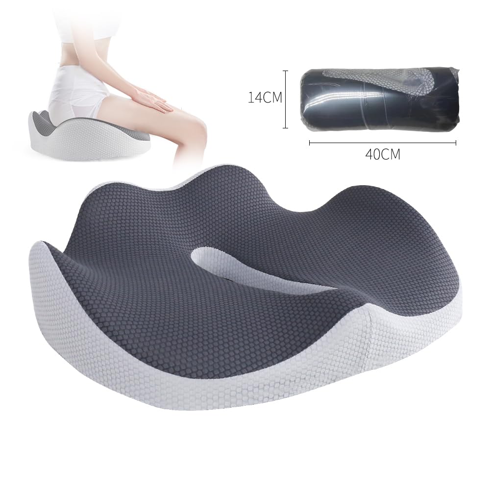 Pacico Memory Foam Seat Cushion for Office Chair, Home Chair, Car Seat, Airplane, Wheelchair, Pain Relief for Long Sitting, Non-Slip Bottom
