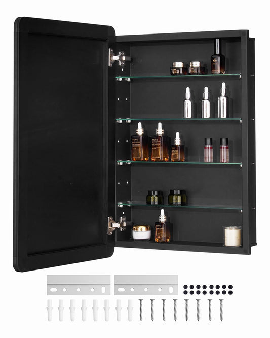 VEVOR Medicine Cabinet, 20 x 30 inch, Medicine Cabinet for Bathroom with Mirror, Aluminum Frame Bathroom Wall Cabinet, 4-layer Adjustable Shelves,