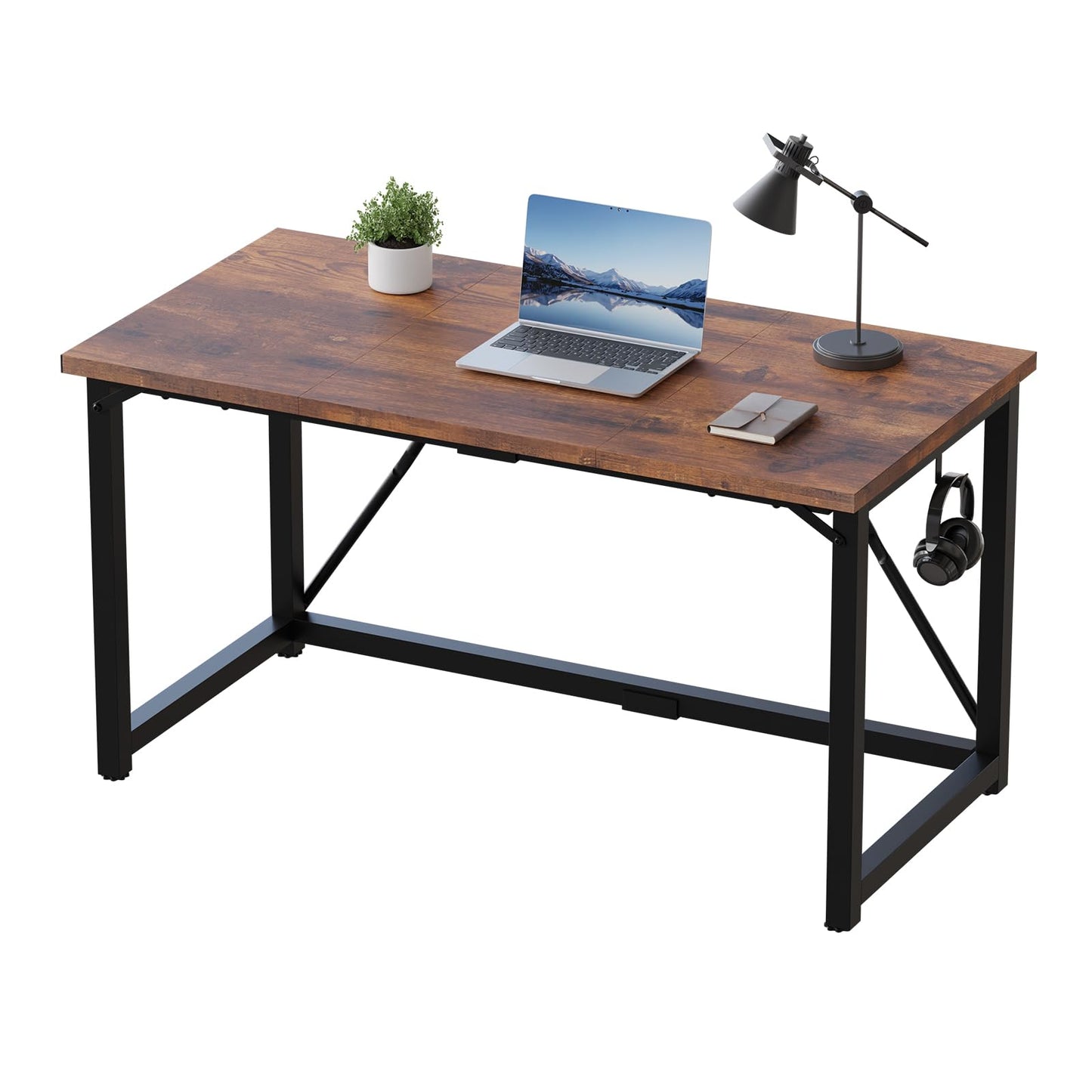 JUMMICO 140×50cm Computer Desk, Compact Home Office Writing Desk, Study Laptop Workstation for Limited Space, Quick Assembly, Metal Frame