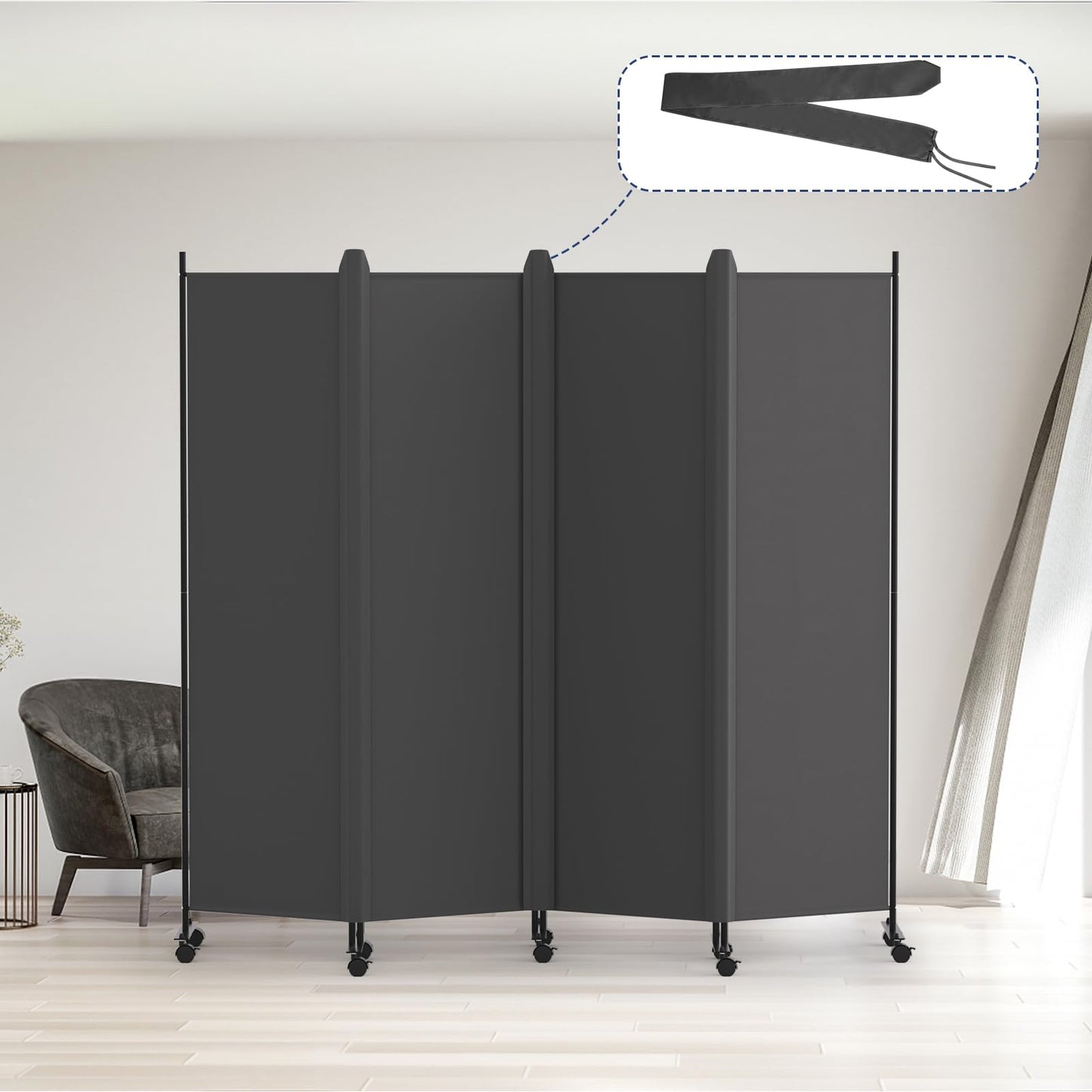 Kokorona 4 Panel Room Divider, 6FT Tall Rolling Privacy Screen with Lockable Wheels, Folding Wall Dividers Portable Room Divider for Room Separation