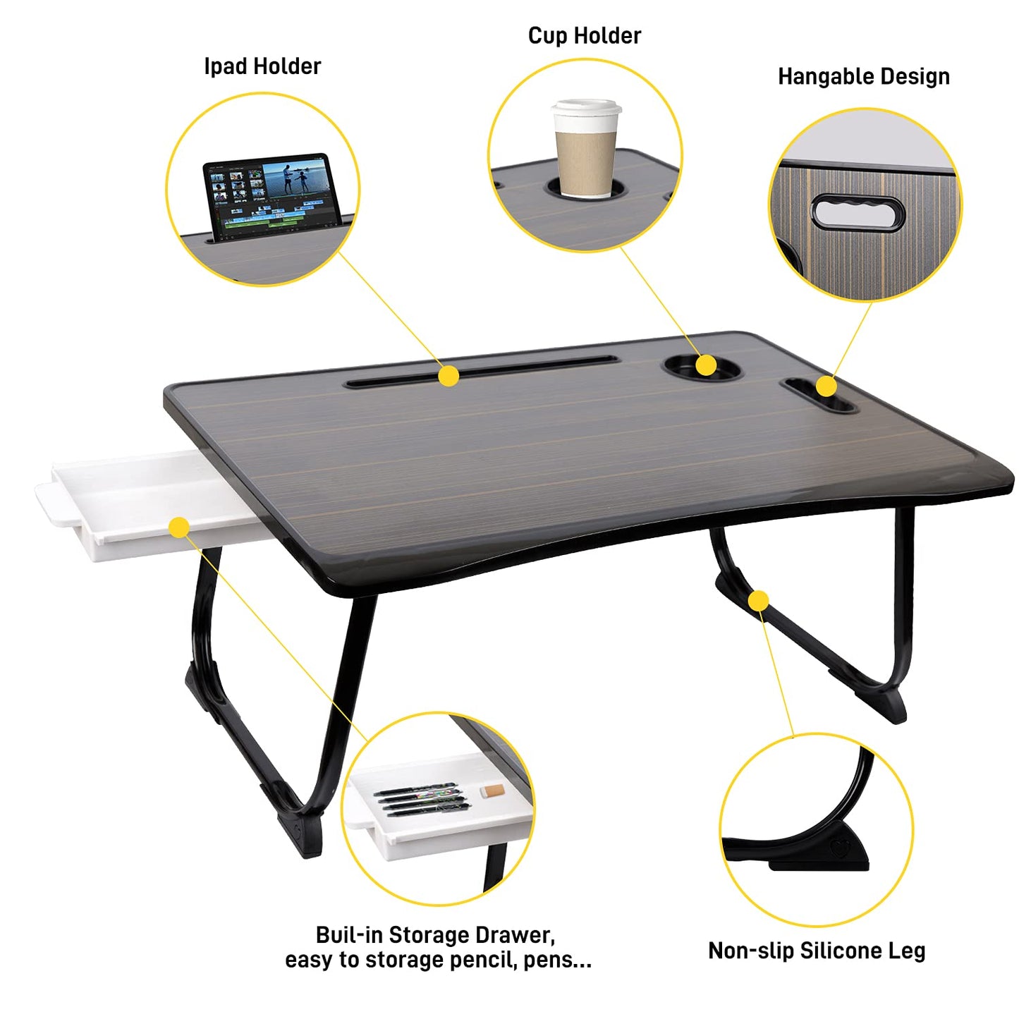 Amaredom Lap Desk, Foldable Bed Desk for Laptop, 60cm x40 cm - Black