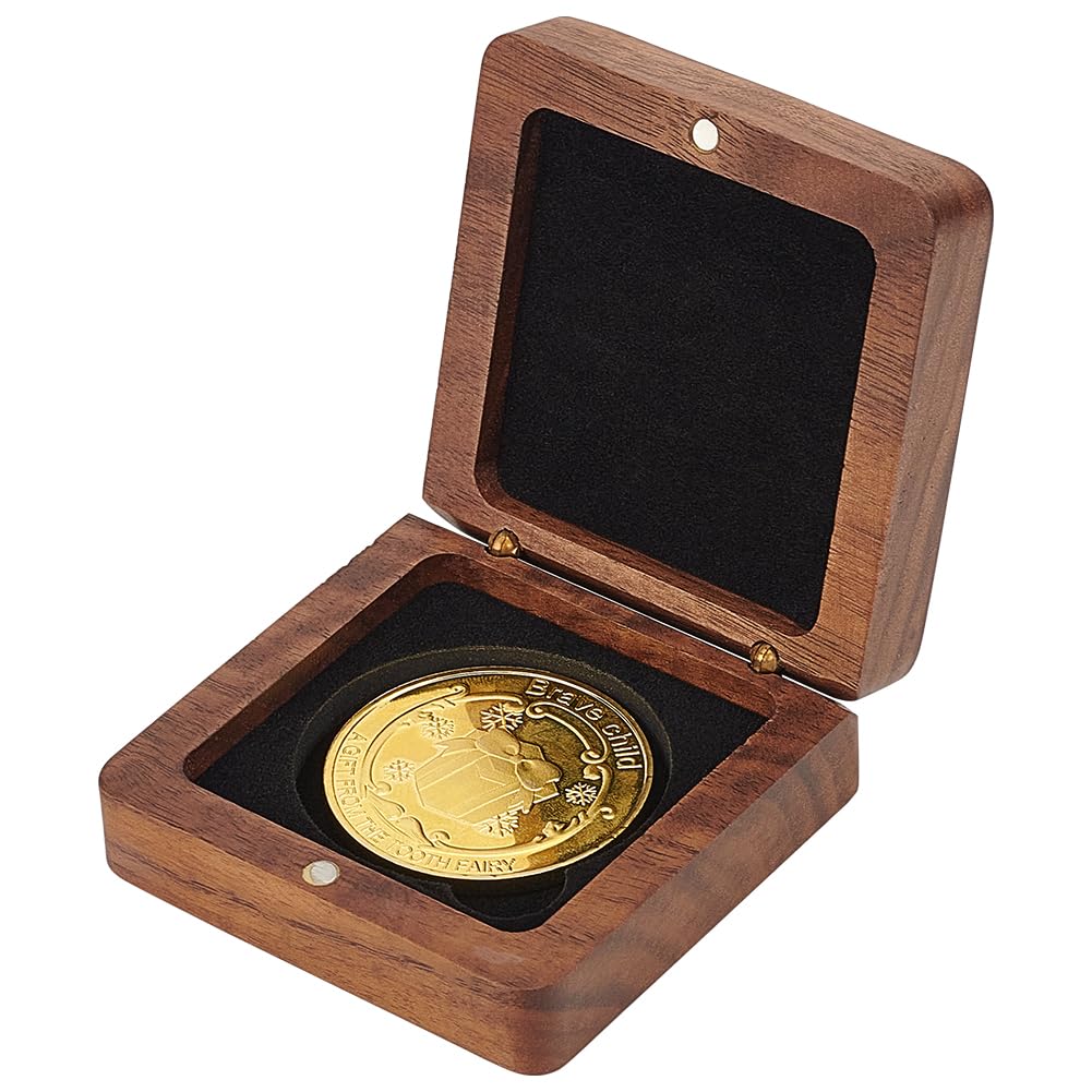 FINGERINSPIRE Wood Challenge Coin Display Box With Black Velvet Inside