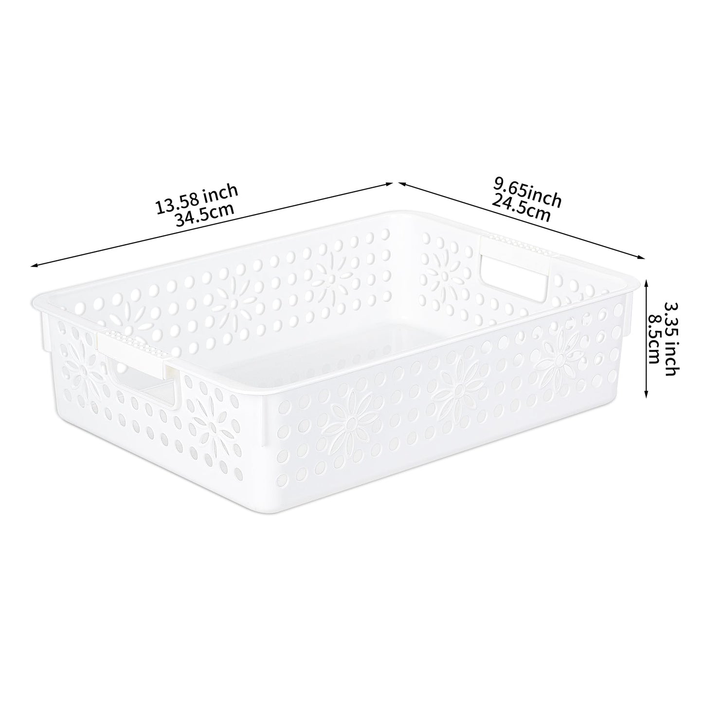 Cetomo Plastic Storage Box, Storage Baskets with Handle, Shelf Basket Organizer with Hole, Open Top Storage Bin for Home Kitchen Office, White