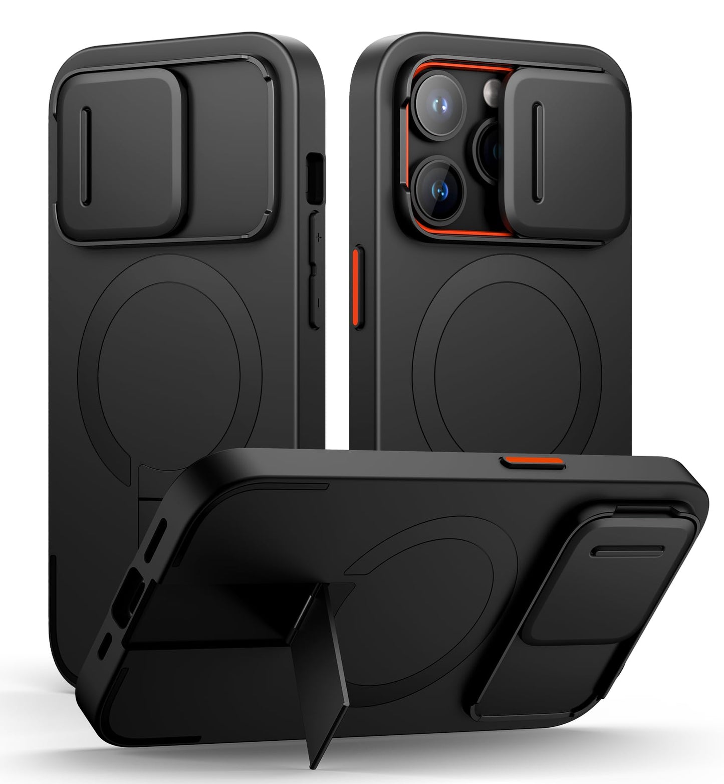 SURITCH Magnetic Case Compatible with iPhone 14 pro, Shockproof Protective Cover with Slide Camera Cover and Adjustable Kickstand(Black)