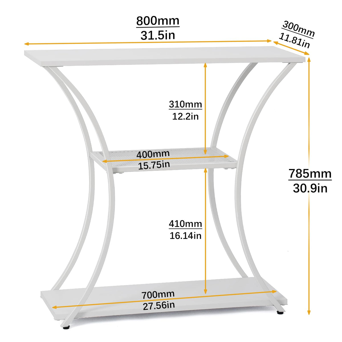 HDANI 3-Tier Metal Console Table with Grid Shelf, Narrow Hallway Table with Sturdy Frame, Narrow Entrance Table & Sofa Table for Hallway, Living Room