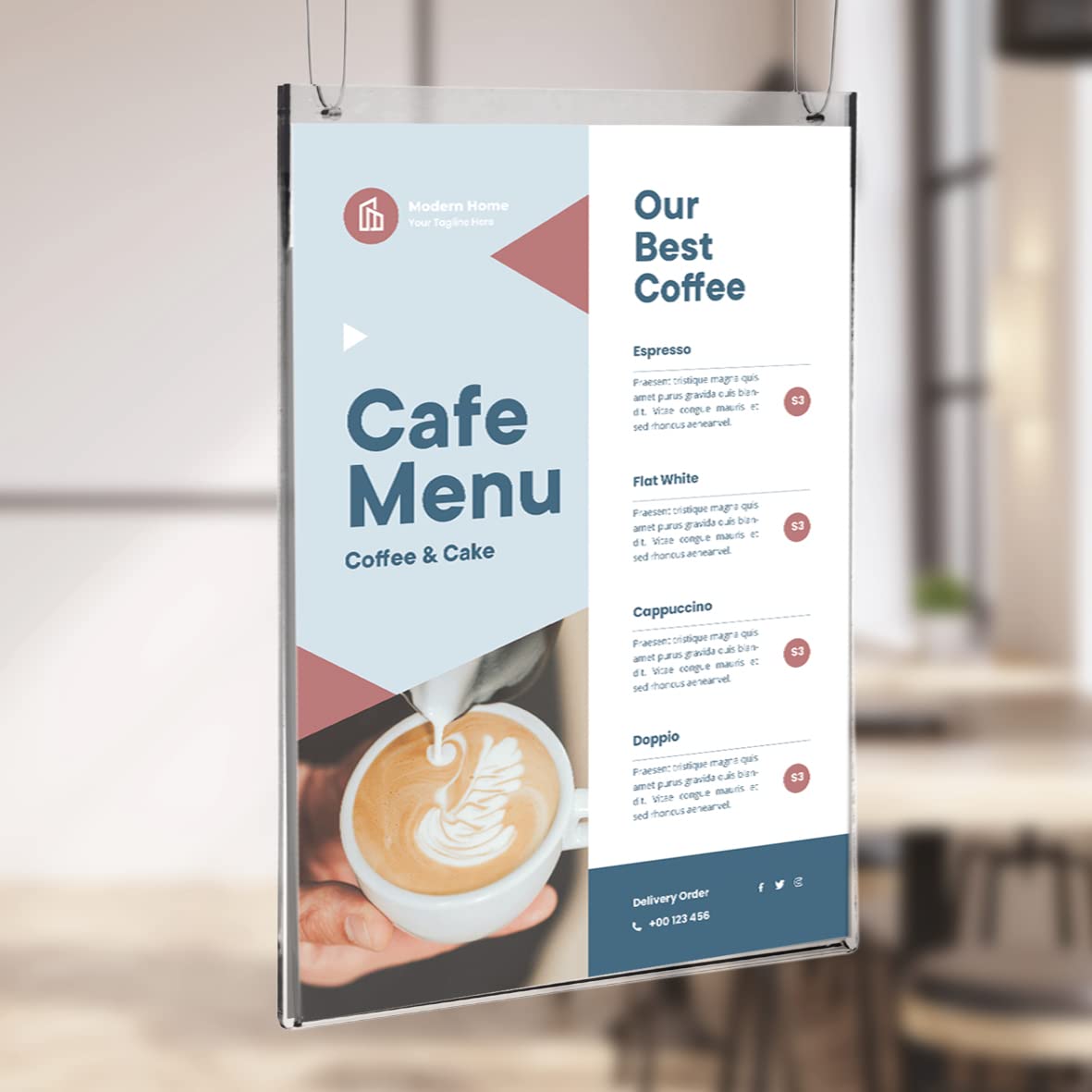 EUROPEL A4 Acrylic Table Display Stand – Double Sided, 2 Hanging Eyelets, Crystal Clear, Tilted Back, for Office, Restaurant and Hotel
