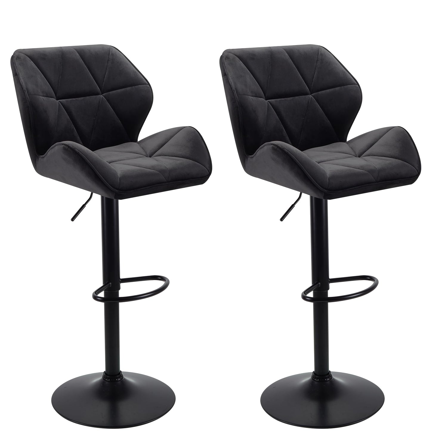WangPangzi Set of 2 Velvet Bar Stools, Adjustable High Barstool with Footrest, Counter Chairs for Kitchen Islands/Home Bar