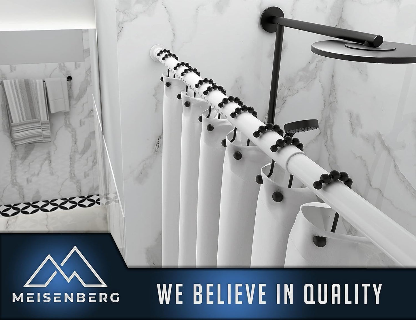 MEISENBERG Tension Rods for Curtains White, Extendable Curtain Poles 210-260 cm - Ø 32 mm Diameter, Heavy Duty Tension Pole No Drilling