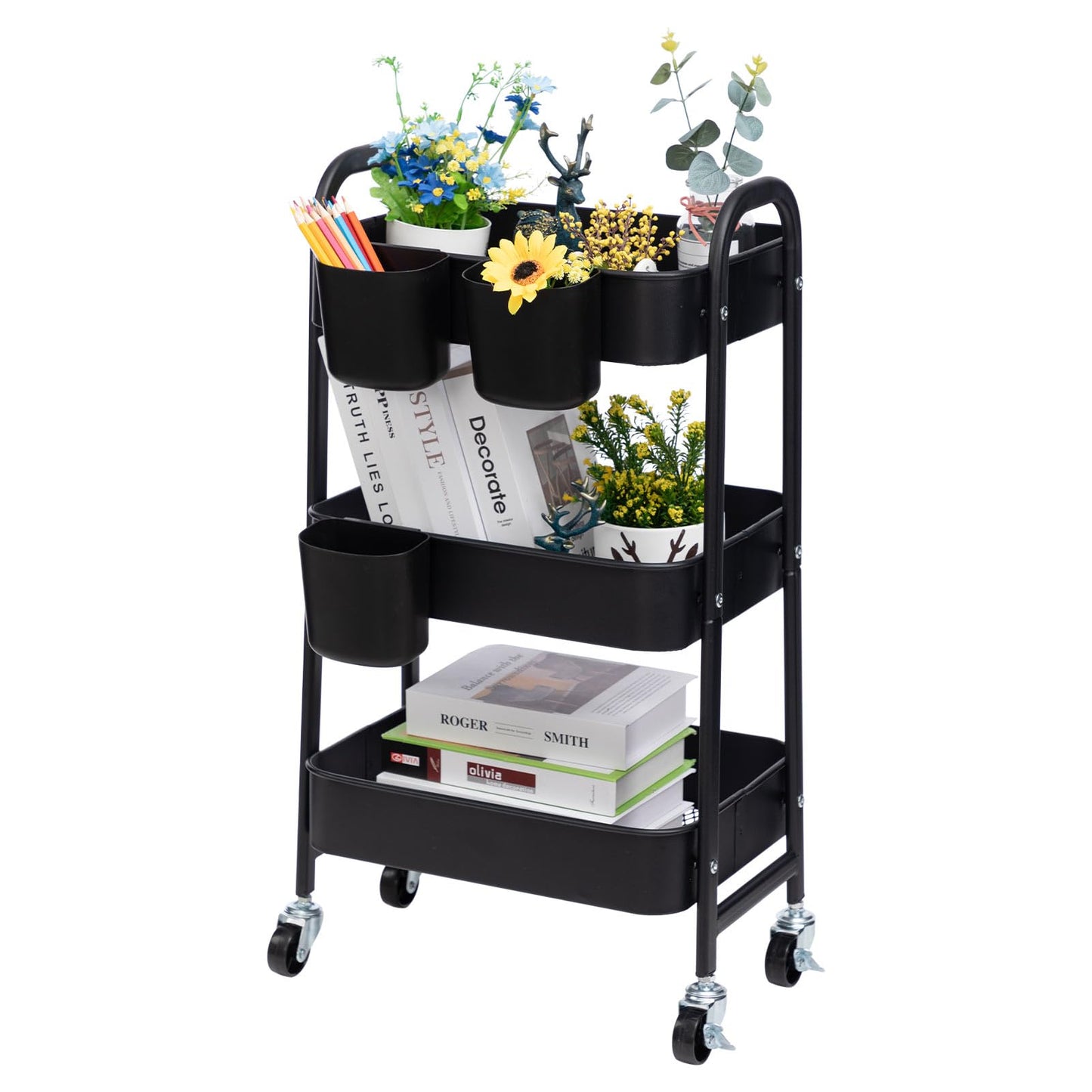 DOEWORKS Storage Trolley on Wheels Metal Kitchen Trolley Craft Trolleys
