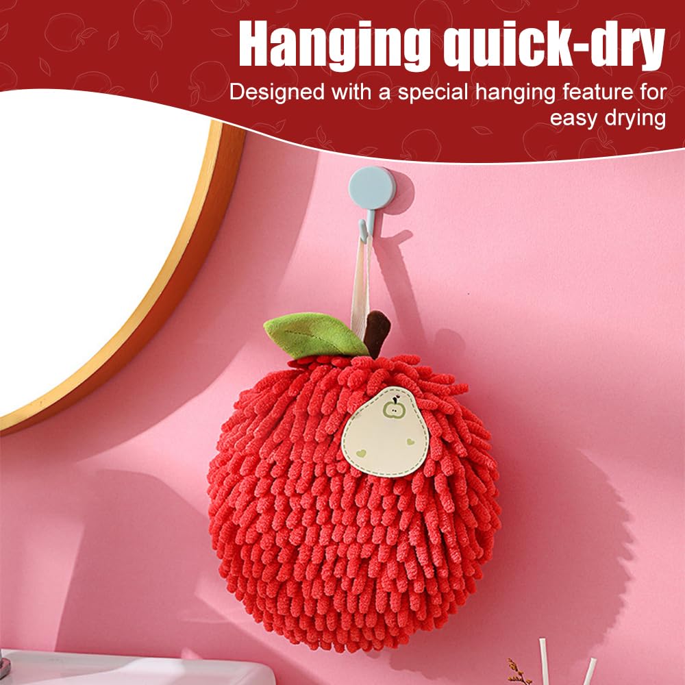 DONGKER Fuzzy Ball Hand Towel,2 PCS Chenille Fluffy Microfiber Ball Towel with Hanging Loop Quick Dry for Bathroom Washstand Kitchen