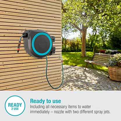 Gardena Wall-Mounted Hose Box Rollup XL (Turquoise) 35 m: Versatile Watering System for Large Gardens, Swivel Hose Box, Including 35 m Gardena Hose and mounting kit (18630-20)