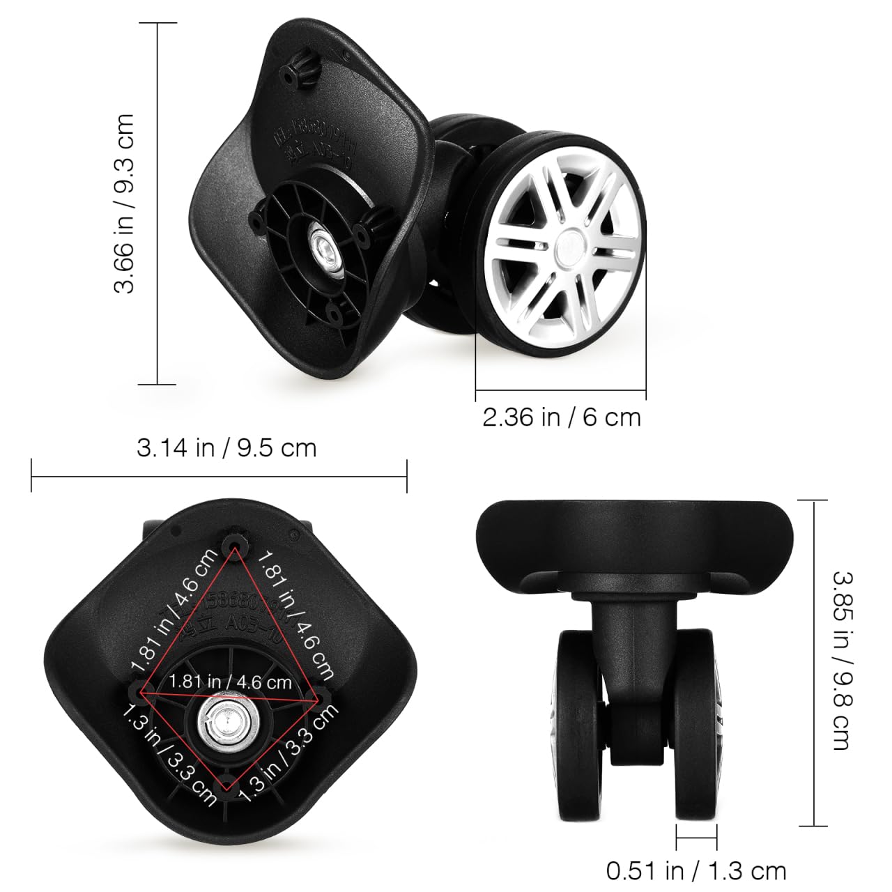 BESPORTBLE 4 Pcs Suitcase Replacement Wheels Heavy Duty Luggage Casters Universal Swivel Caster Set with Quiet Operation and Easy Installation for